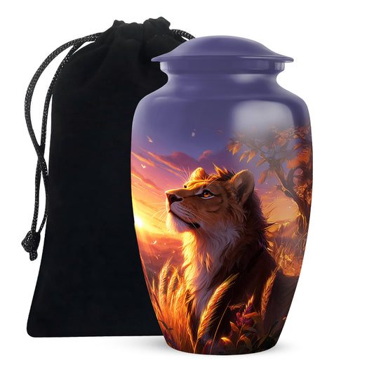 Lion Themed Memorial Urn - Sunset Tribute Memorial Urn For Human Ashes