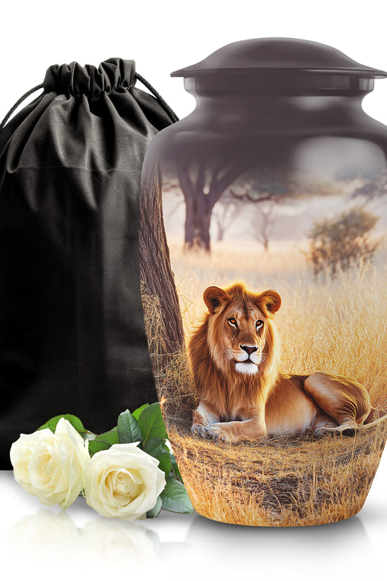 Forest Lion Cremation Urn - Aluminium Memorial Urn For Burial