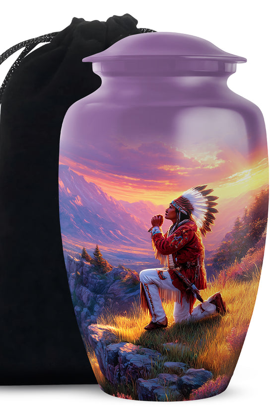 Native American Prayer Cremation Urn - Sunset Funeral For Burial