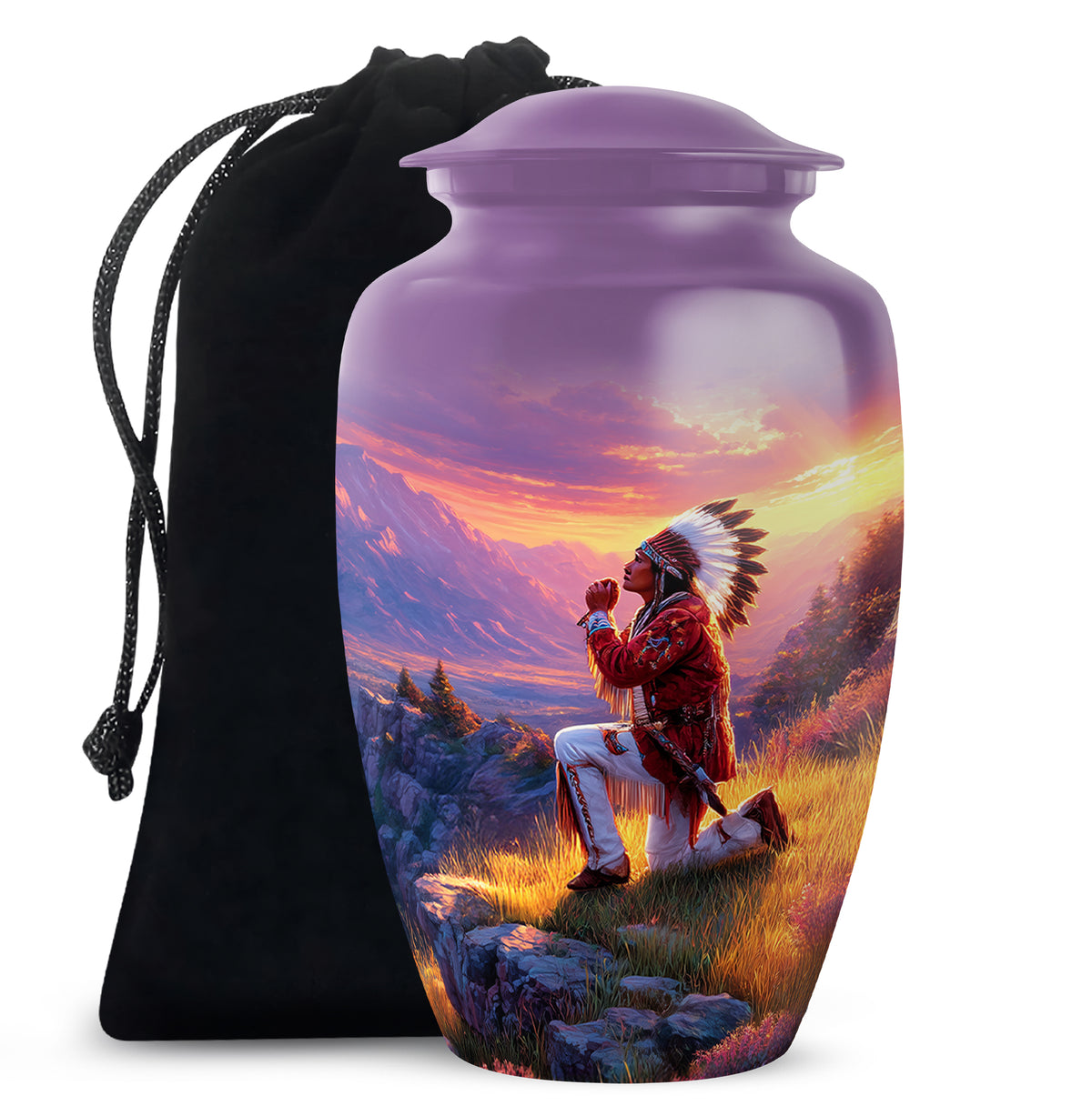 Native American Prayer Cremation Urn - Sunset Funeral For Burial