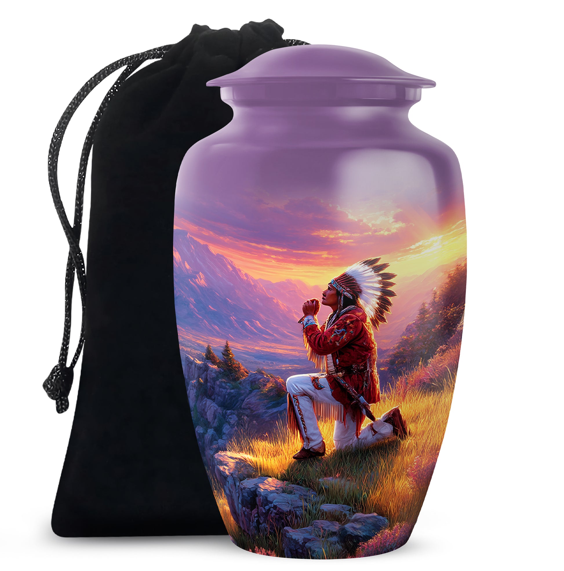 Native American Prayer Cremation Urn - Sunset Funeral For Burial