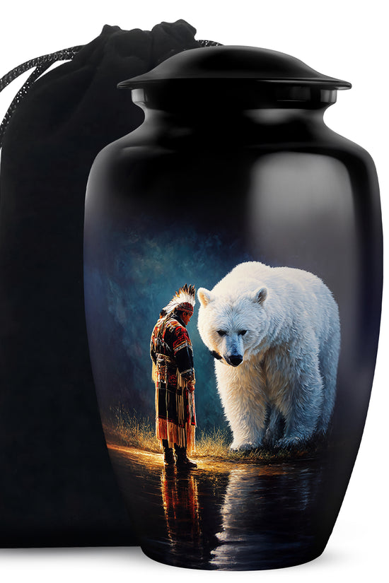 Native American Burial Urn - White Bear Spirit Memorial For Human Ashes