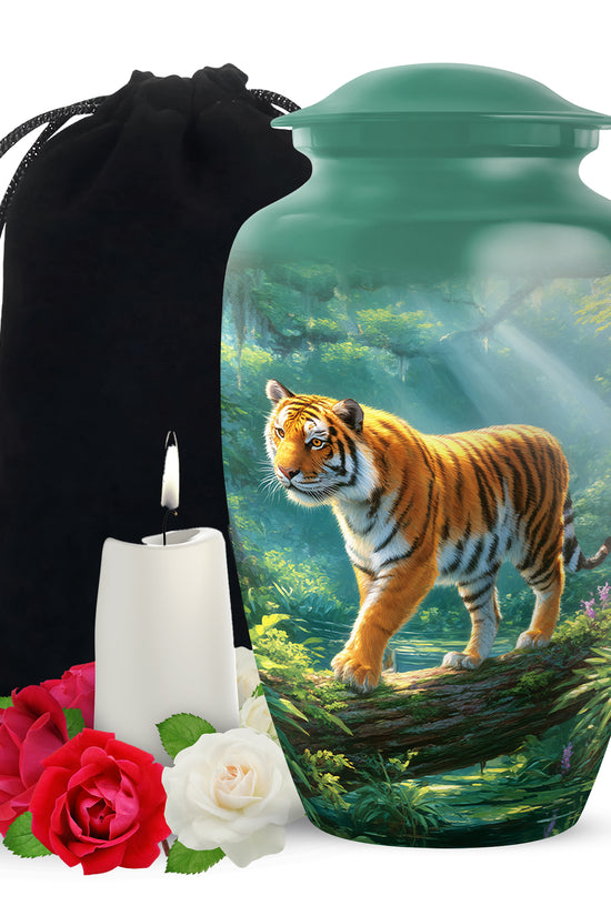 Tiger Memorial Urn - Jungle Wildlife Cremation Urn For Male Ashes