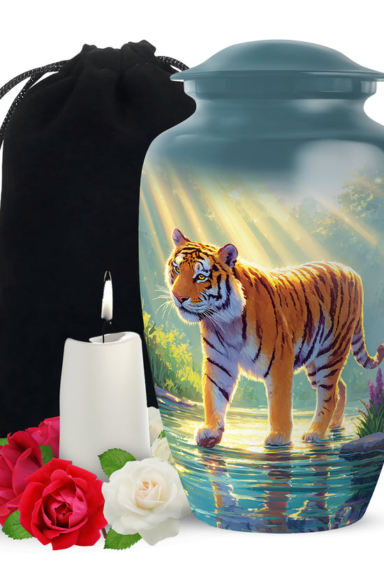 Majestic Tiger Cremation Urn - Wildlife River Scene Memorial Urn For Adult Ashes
