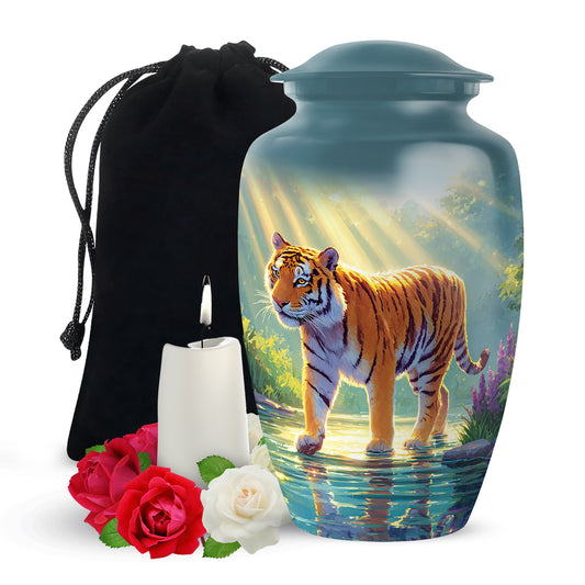 Majestic Tiger Cremation Urn - Wildlife River Scene Memorial Urn For Adult Ashes