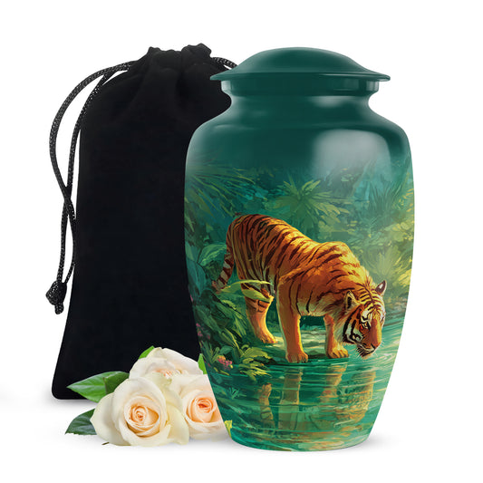 Forest Tiger Funeral Urn - Tropical River Memorial Urn For Burial