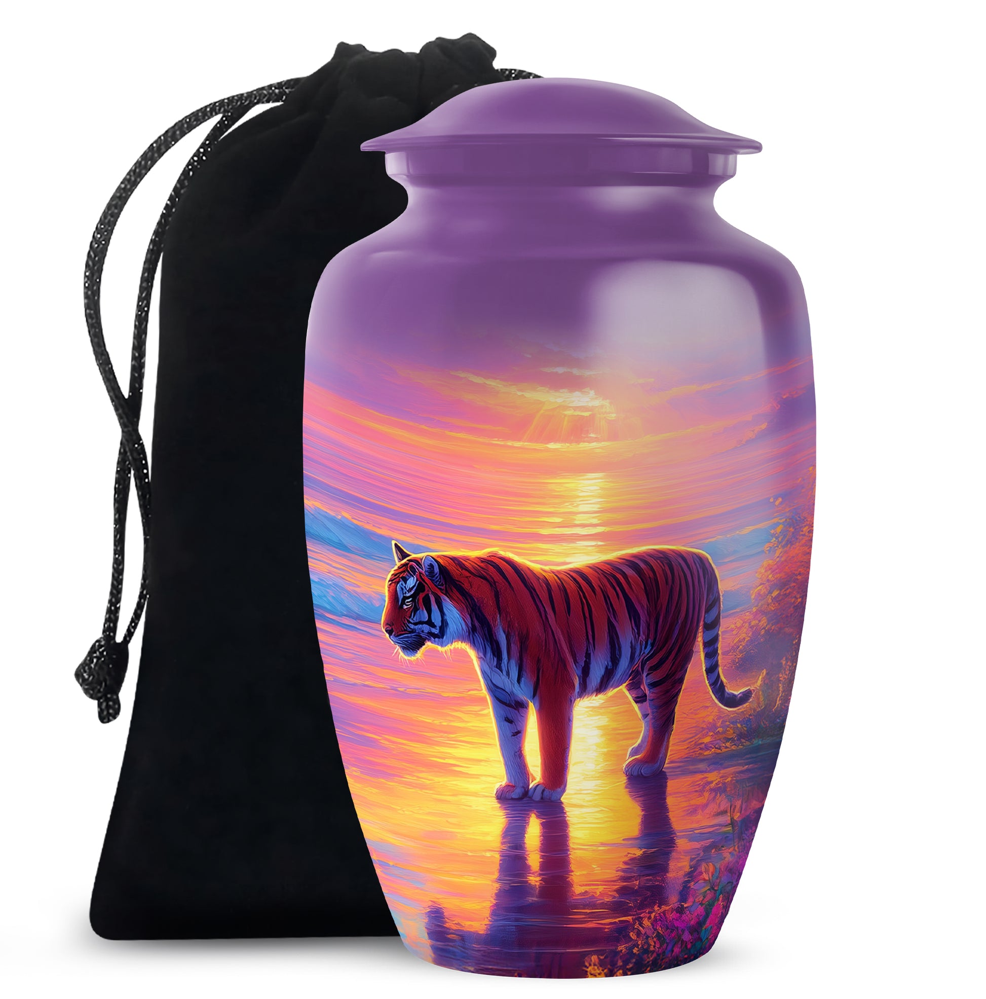 Tiger Themed Memorial Urn - Sunset Scene Cremation Urn For Adult Ashes