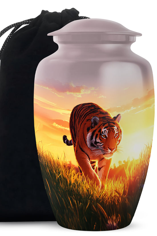 Tiger Themed Cremation Urn For Ashes - Nature Scene Memorial Urn