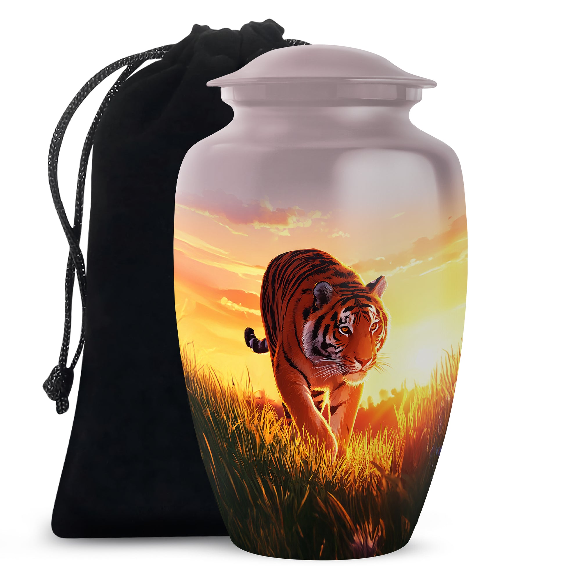 Tiger Themed Cremation Urn For Ashes - Nature Scene Memorial Urn