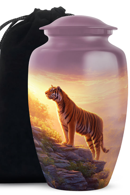 Decorative Tiger Funeral Urn - Mountain Landscape Cremation Urn For Ashes