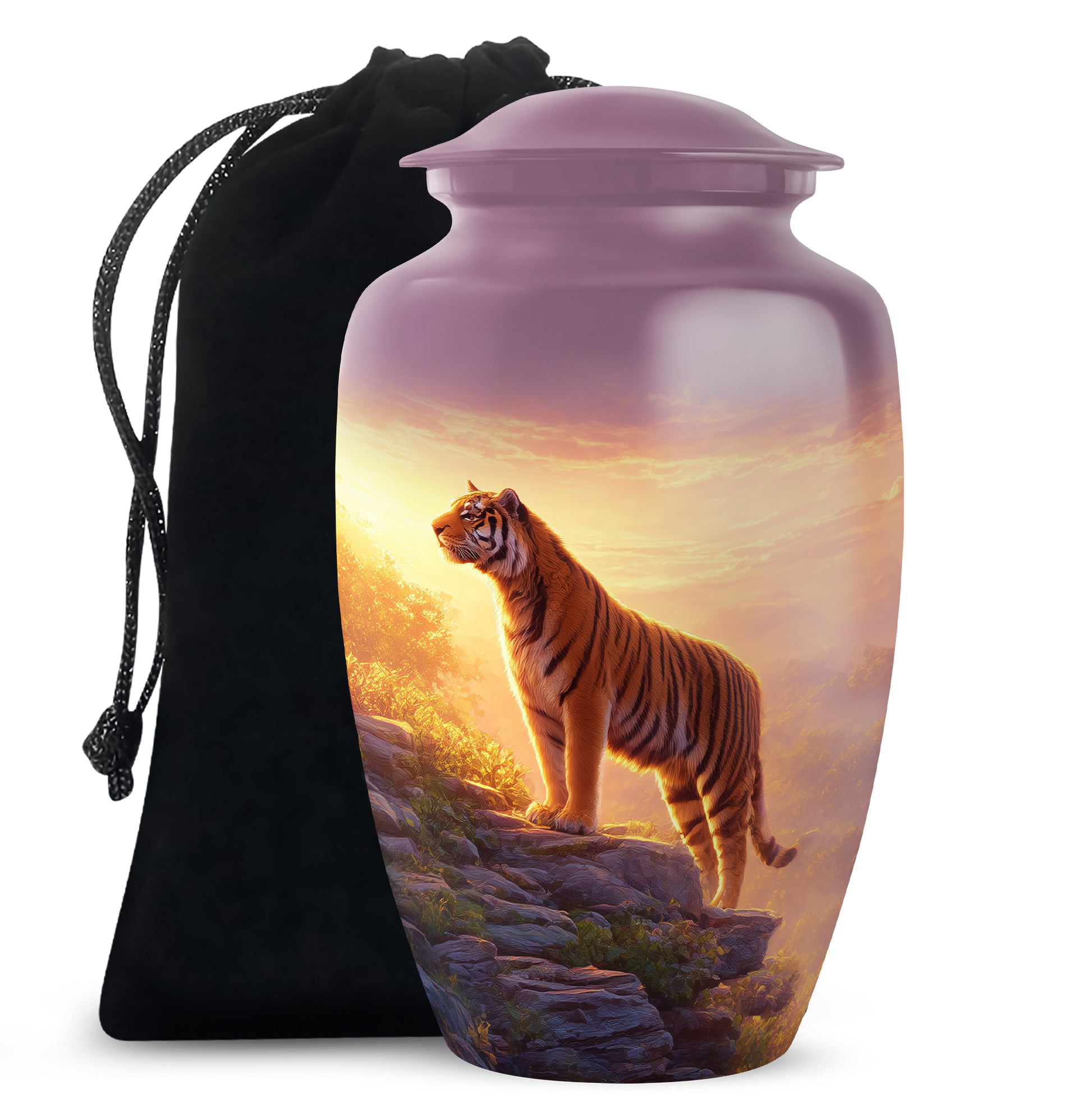 Decorative Tiger Funeral Urn - Mountain Landscape Cremation Urn For Ashes