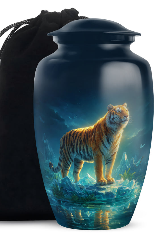 Mystical Tiger Funeral Urn - Blue Crystal Memorial Urn For Adult Ashes