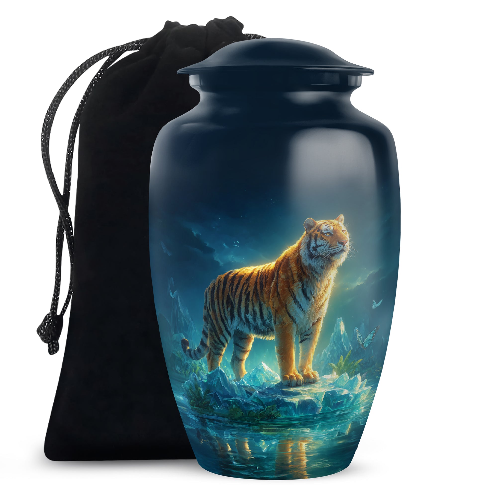 Mystical Tiger Funeral Urn - Blue Crystal Memorial Urn For Adult Ashes