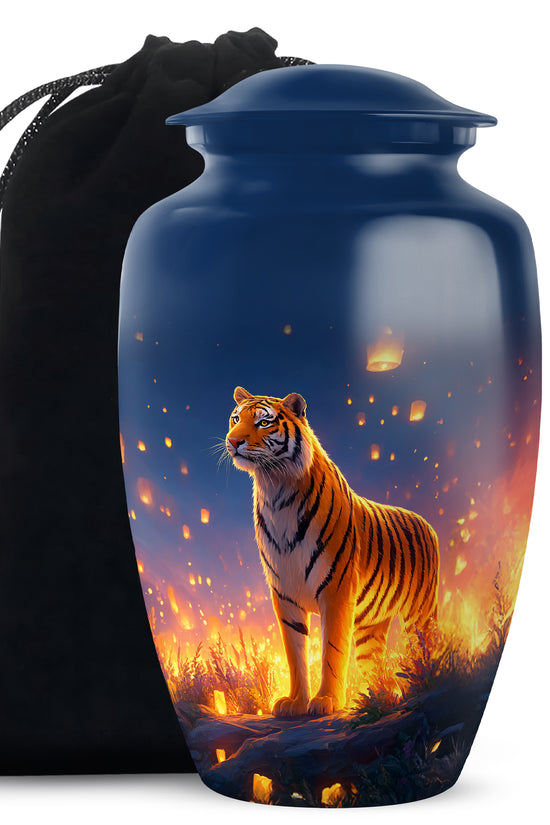 Mountain Tiger Memorial Urn - Beautiful Night Blue Funeral Urn For Humans