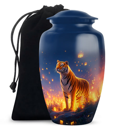 Mountain Tiger Memorial Urn - Beautiful Night Blue Funeral Urn For Humans