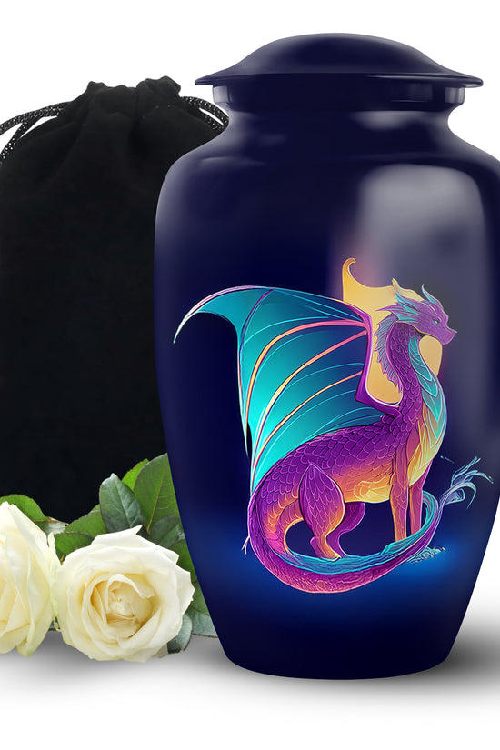 Artistic Neon Dragon Funeral Urn - Aluminium Memorial Urn For Ashes