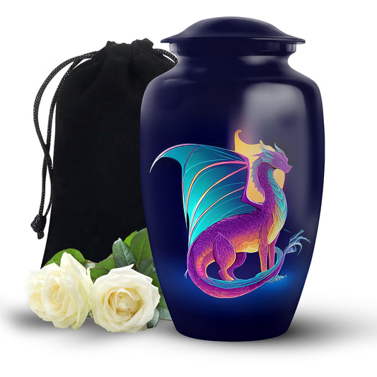 Artistic Neon Dragon Funeral Urn - Aluminium Memorial Urn For Ashes