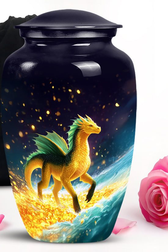 Golden Dragon Cremation Urn - Fantasy Memorial Urn For Human Ashes
