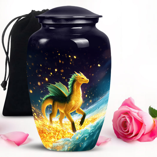 Golden Dragon Cremation Urn - Fantasy Memorial Urn For Human Ashes