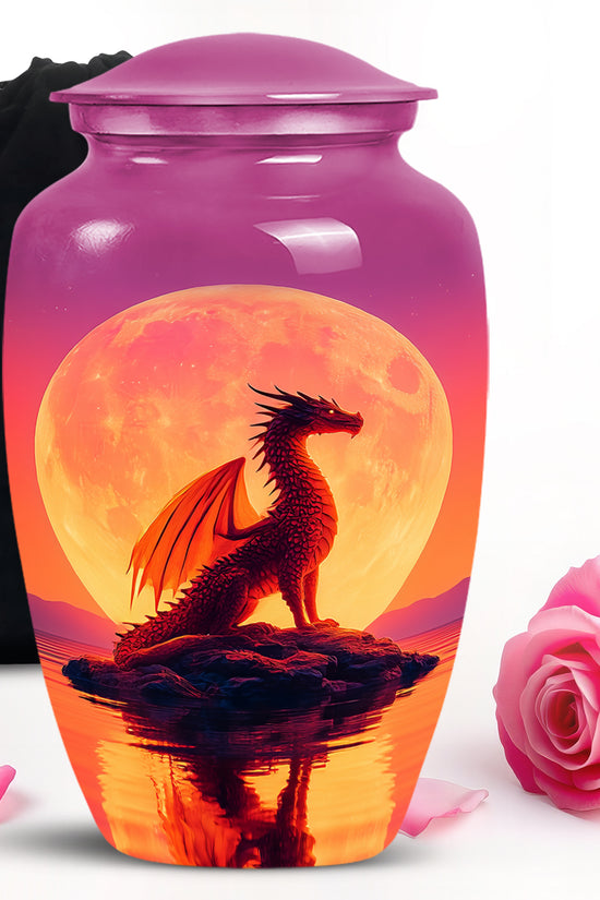 Red Dragon Cremation Urn - Full Moon Memorial Urn For Loved Ones