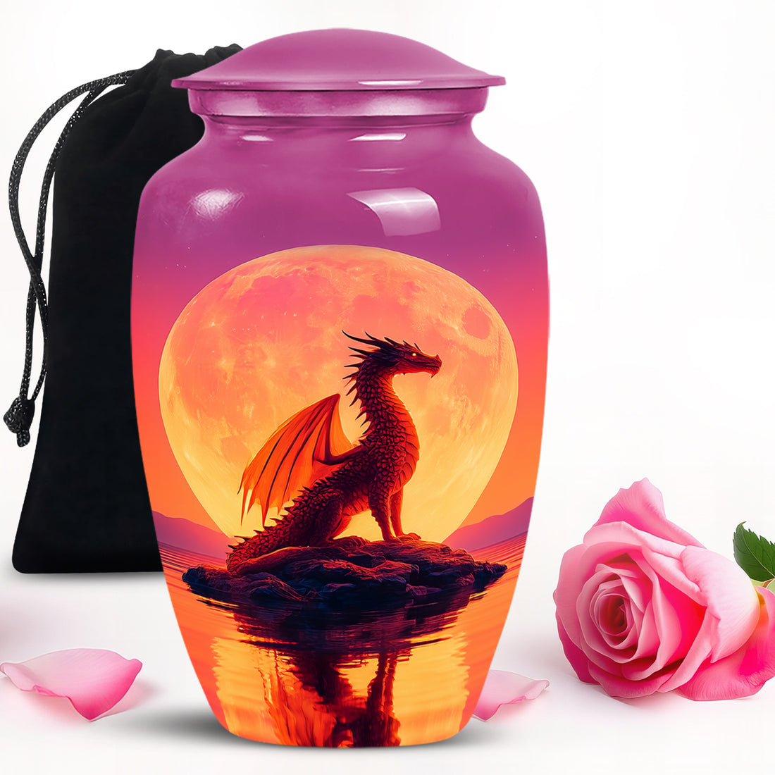 Red Dragon Cremation Urn - Full Moon Memorial Urn For Loved Ones
