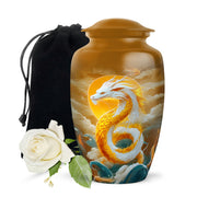 White Gold Dragon Cremation Urn - Aluminium Funeral Urn For Ashes