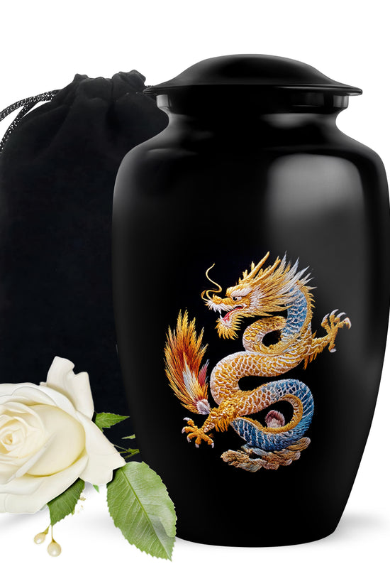 Dragon Theme Cremation Urn - Black Aluminium Memorial Urn For Human Ashes