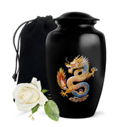 Dragon Theme Cremation Urn - Black Aluminium Memorial Urn For Human Ashes