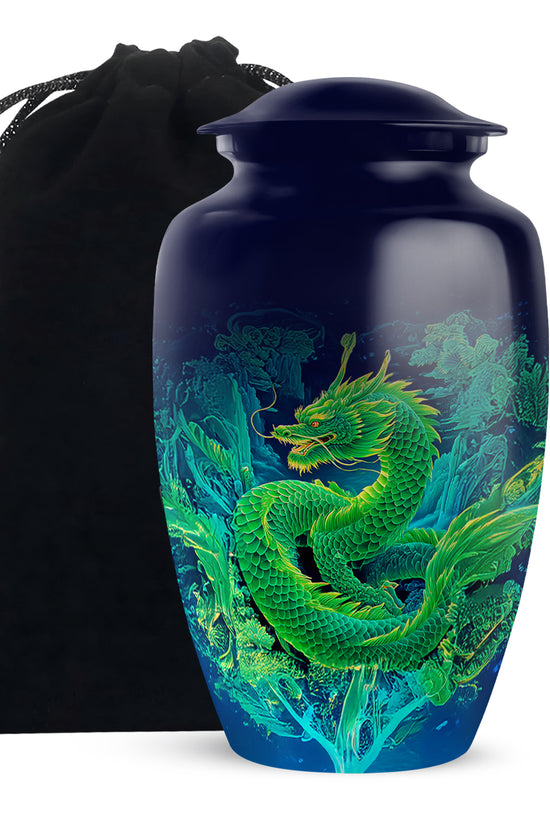 Green Dragon Memorial Urn - Neon Funeral Urn For Adult Ashes