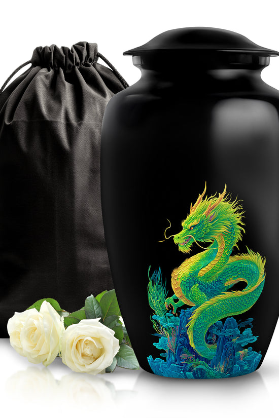 Green Dragon Cremation Urn - Black Memorial Urn For Loved Ones