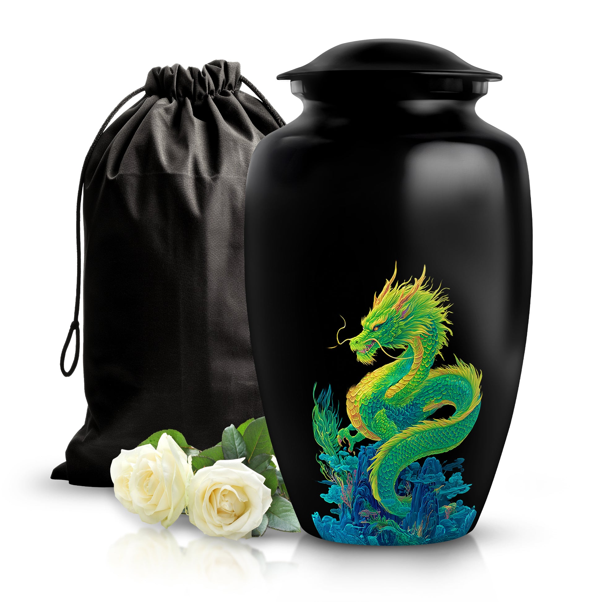 Green Dragon Cremation Urn - Black Memorial Urn For Loved Ones