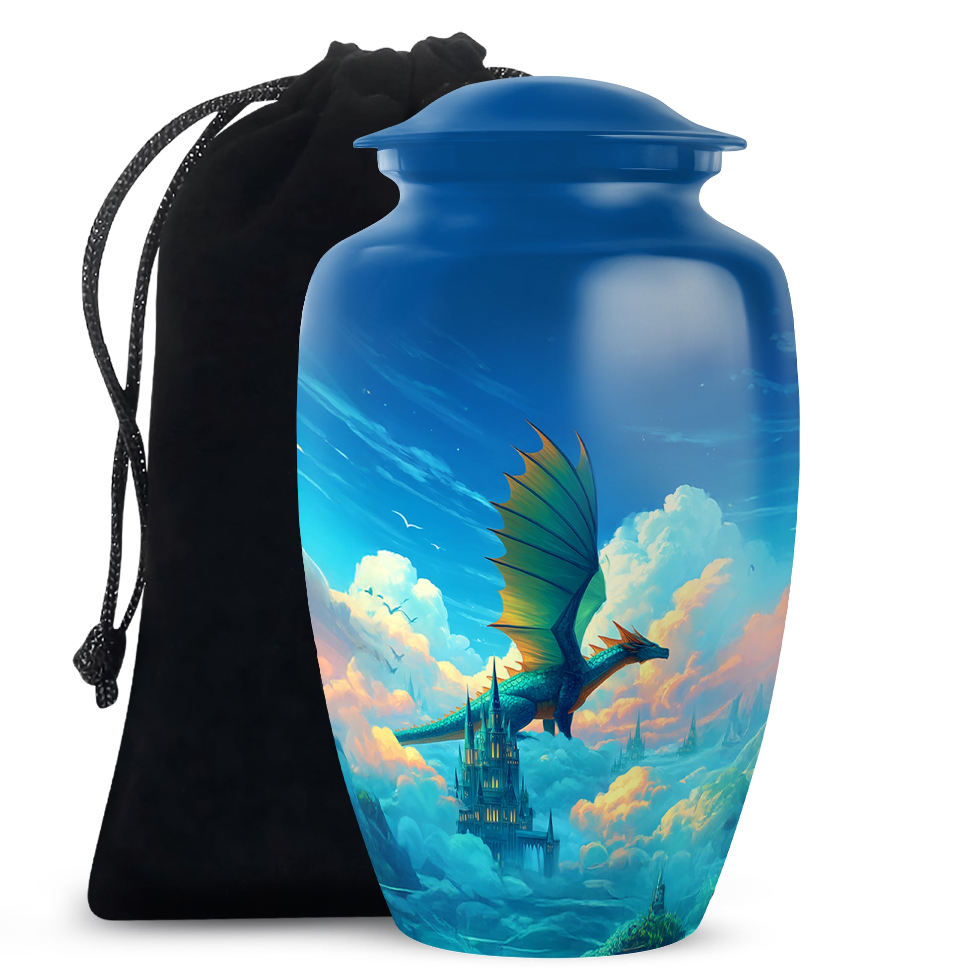 Unique Dragon Memorial Urn - Castle Scene Cremation Urn For Burial