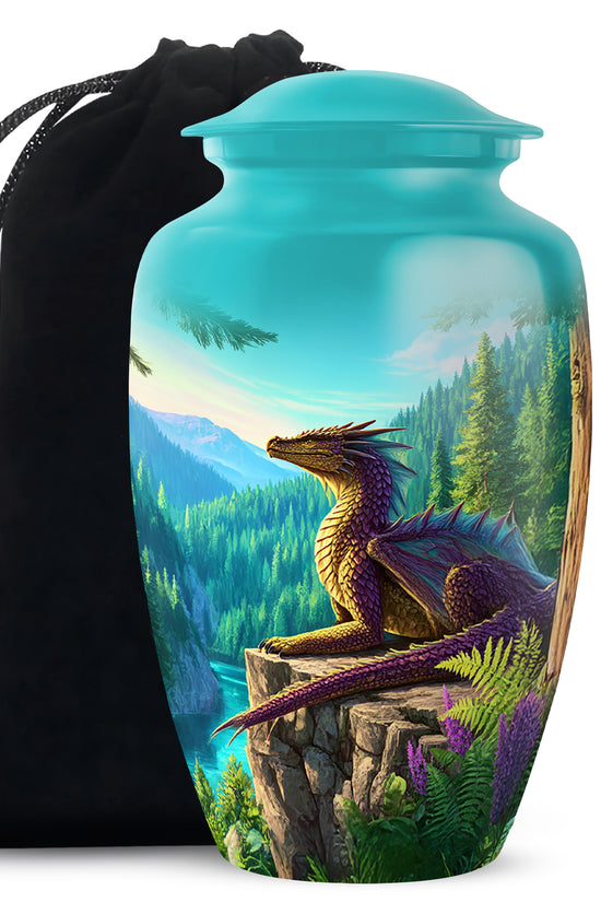 Fantasy Dragon Funeral Urn - Forest Landscape Memorial Urn For Ashes