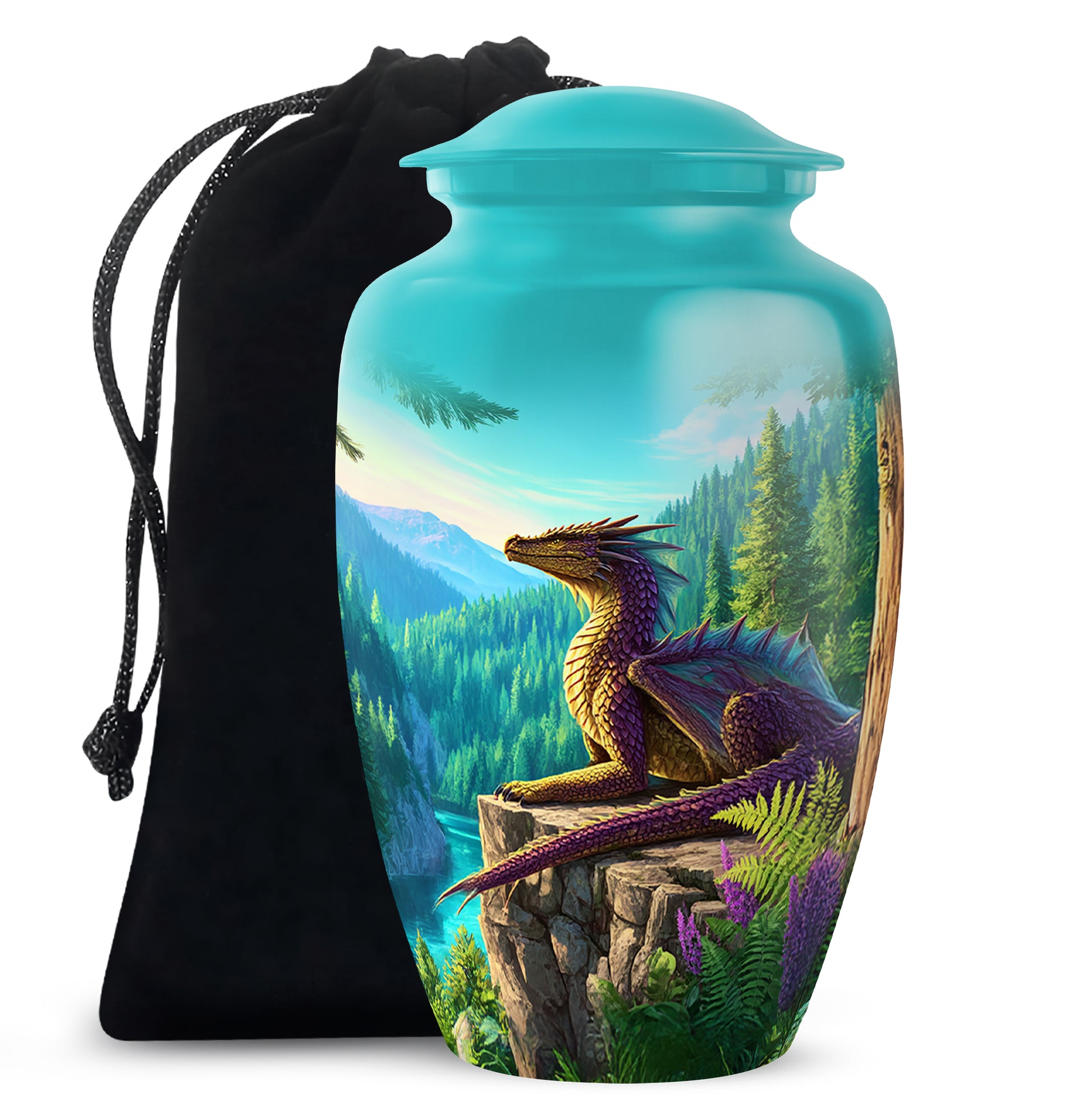 Fantasy Dragon Funeral Urn - Forest Landscape Memorial Urn For Ashes