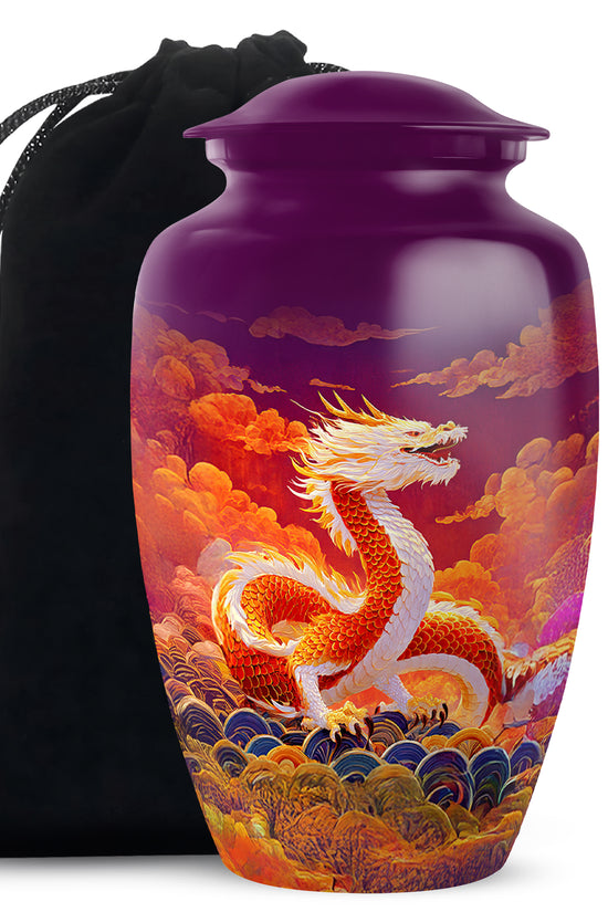 Asian Dragon Memorial Urn - Fire Themed Cremation Urn For Loved Ones