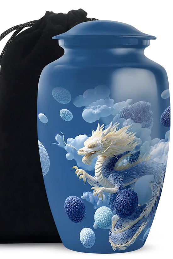 Blue Dragon Cremation Urn - Fantasy Cloud Design Memorial Urn For Burial