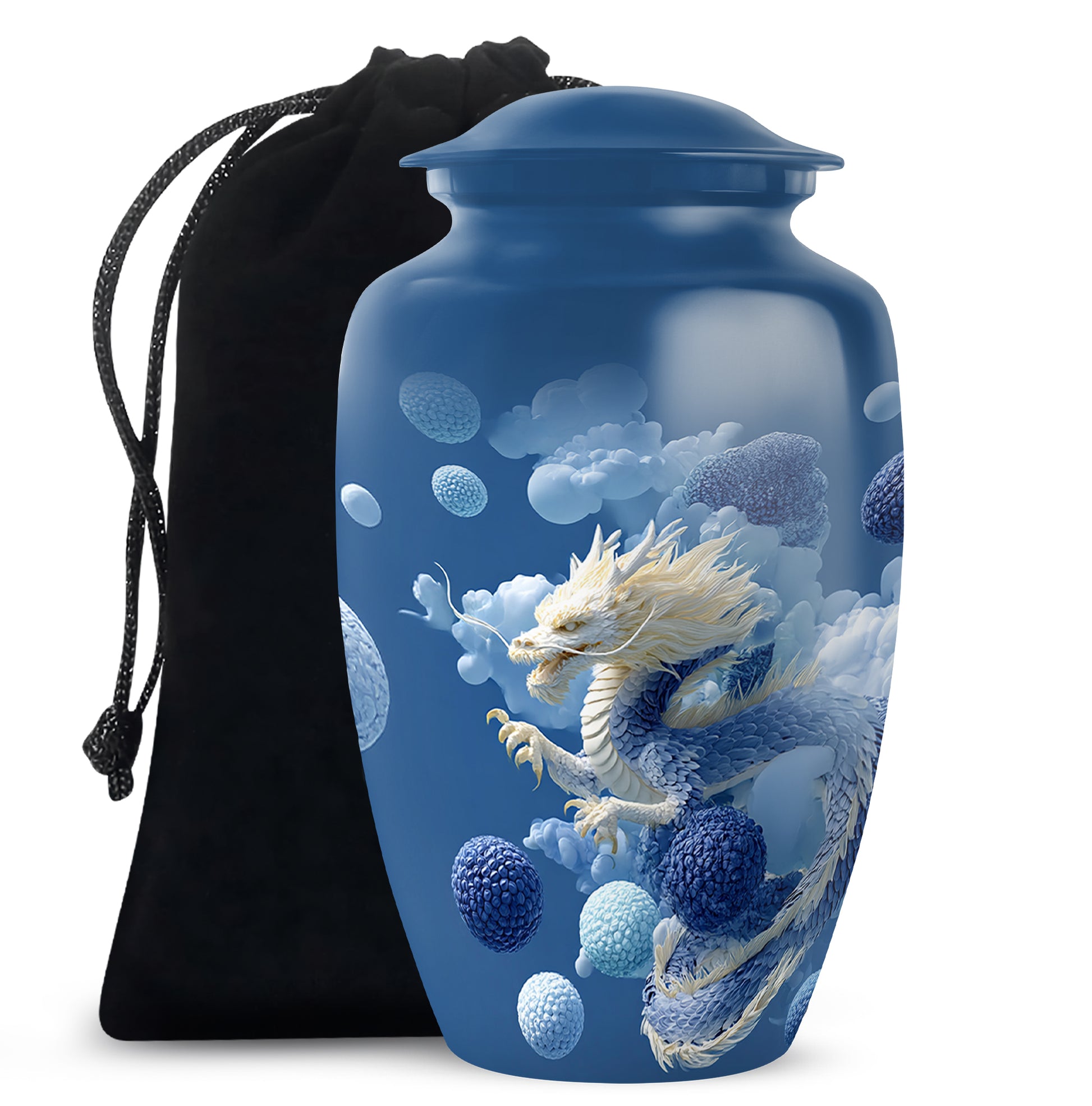 Blue Dragon Cremation Urn - Fantasy Cloud Design Memorial Urn For Burial