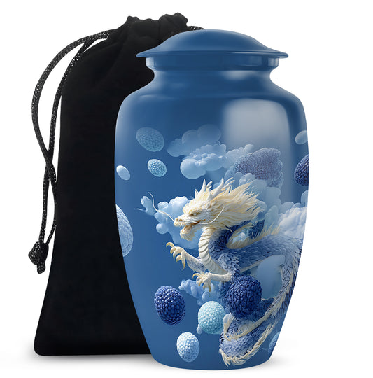 Blue Dragon Cremation Urn - Fantasy Cloud Design Memorial Urn For Burial