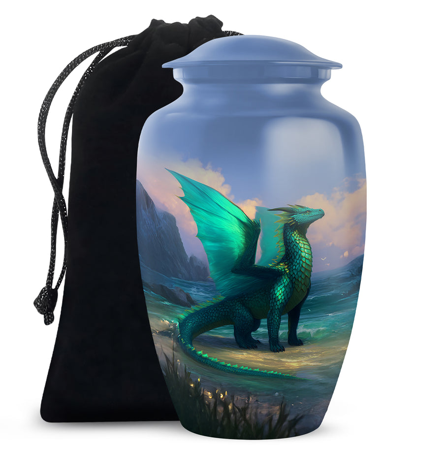 Green Dragon Memorial Urn For Ashes - Beautiful Cremation Urn For Burial