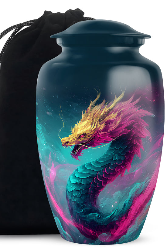 Colourful Dragon Memorial Urn - Aluminium Cremation Urn For Adult Ashes