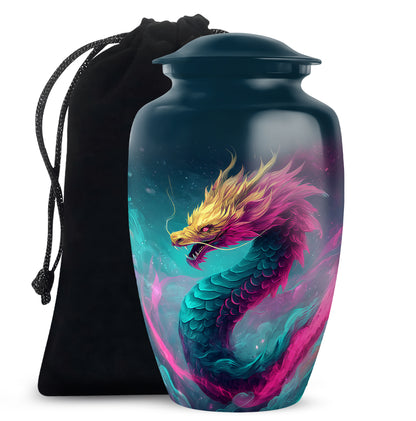 Colourful Dragon Memorial Urn - Aluminium Cremation Urn For Adult Ashes