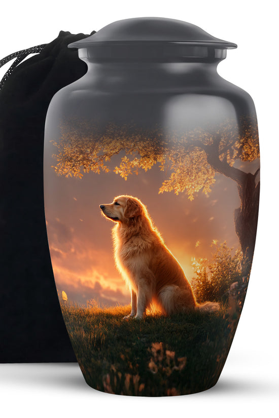 Brown Dog Funeral Urn - Beautiful Sunset Scenic Urns For Pet Ashes