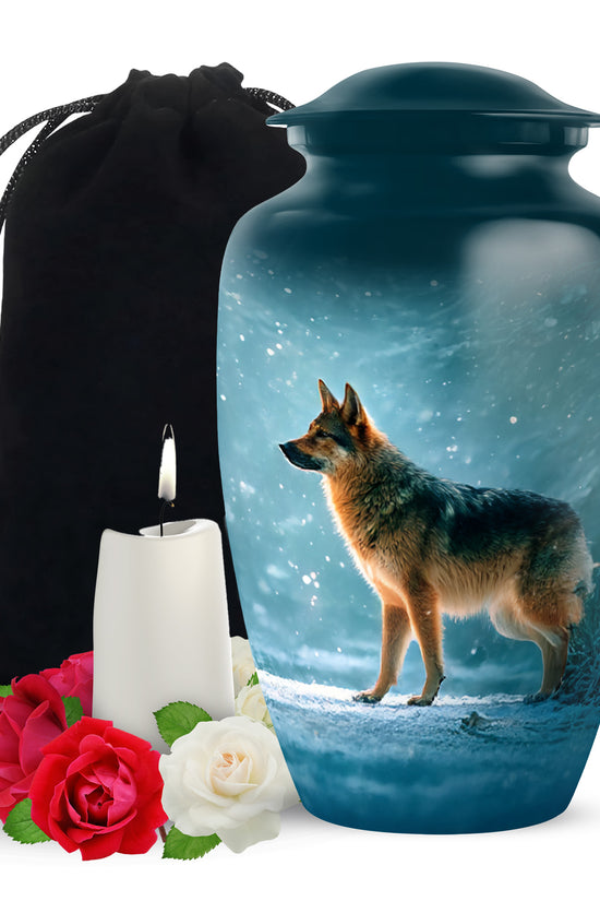 Snowfall Memorial Urn For Dogs - German Shephard Cremation Urn For Sale
