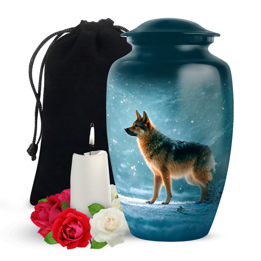 Snowfall Memorial Urn For Dogs - German Shephard Cremation Urn For Sale