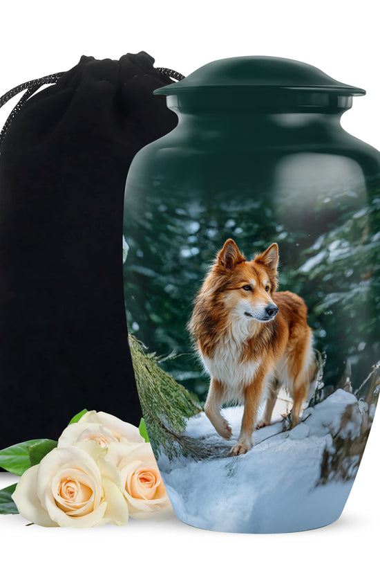Brown Dog Urn For Cremated Ashes - Snowy Mountain Urns For Pet