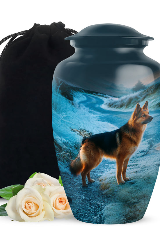 German Shephard In Snow - Burial Urns For Pet Dog Ashes