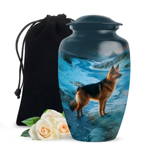 German Shephard In Snow - Burial Urns For Pet Dog Ashes
