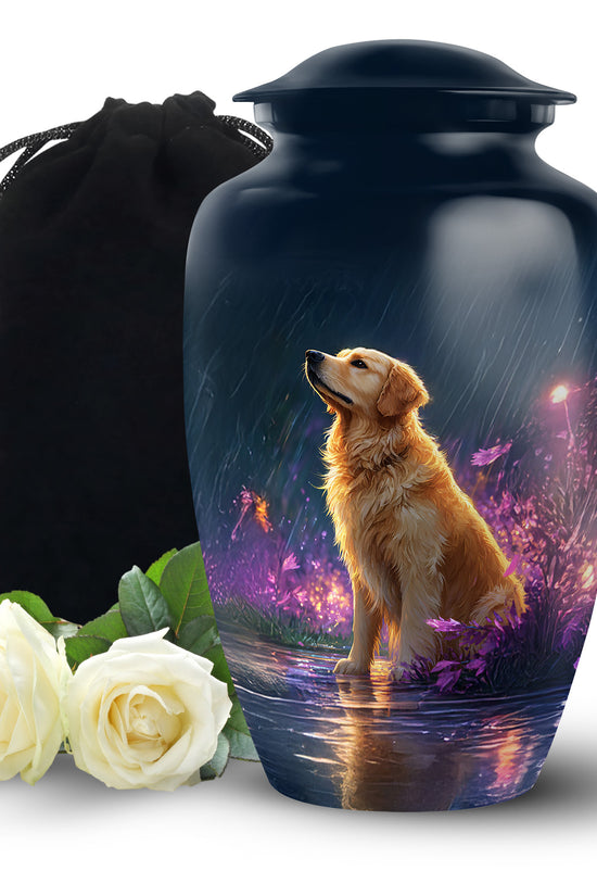 Golden Retriever Memorial Urn - Glowing Flowers Cremation Urn For Pet Dog