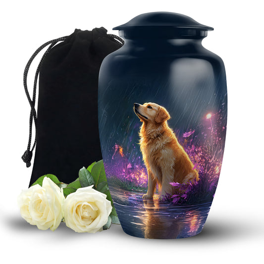 Golden Retriever Memorial Urn - Glowing Flowers Cremation Urn For Pet Dog