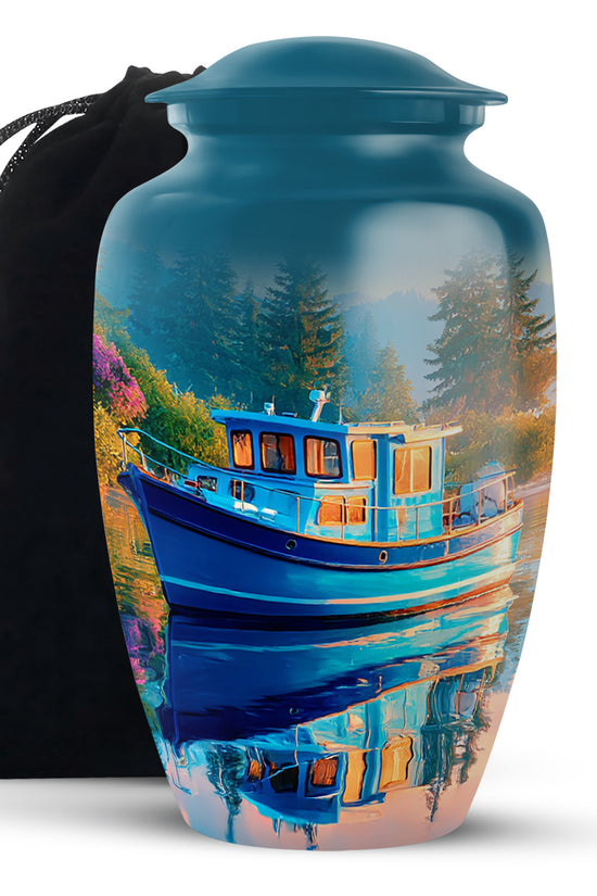 Blue Boat Cremation Urns - Lake Funeral Urns For Father & Mother